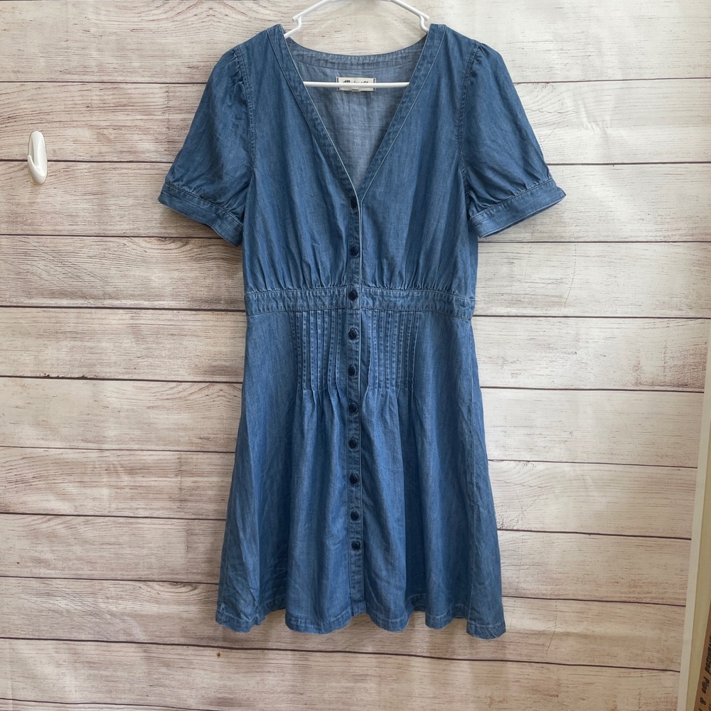 MADEWELL PINTUCKED DRESS IN NAVY BLUE CHAMBRAY
